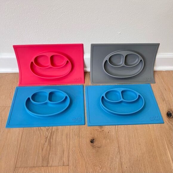 EZPZ Happy Mat Placemat Silicone Suction Plate and Bowl Pink, Black Blue Set of - Picture 1 of 7